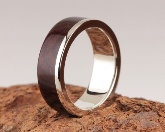 9th Edition Silberring mit Palisander Maserholz – Exklusiver Holzring mit Silberakzenten