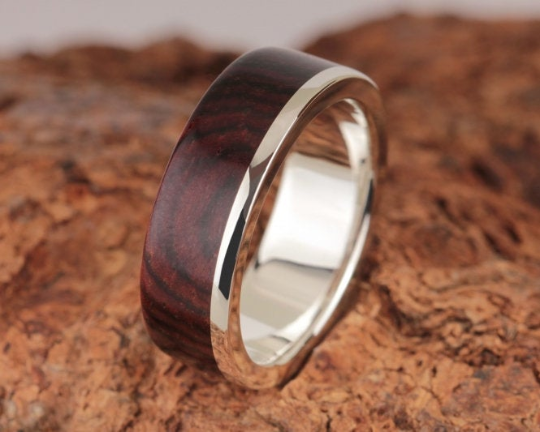 9th Edition Silberring mit Palisander Maserholz – Exklusiver Holzring mit Silberakzenten