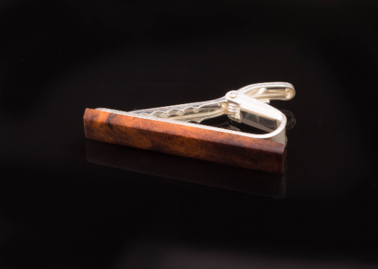 Krawattenklammer Silber mit Holz Wüsteneisenholz klein