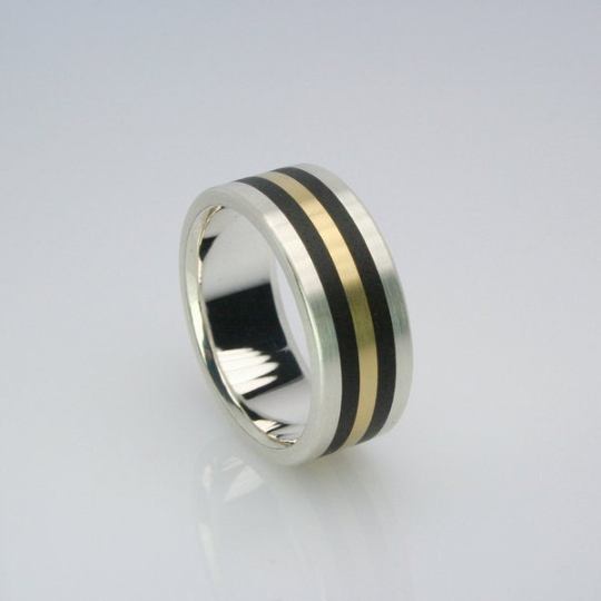 8th Edition Silberring mit Goldstreifen – Eleganter Kontrast aus Silber & Gold