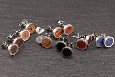 Ohrstecker 8mm Edelstahl mit Holzeinlage