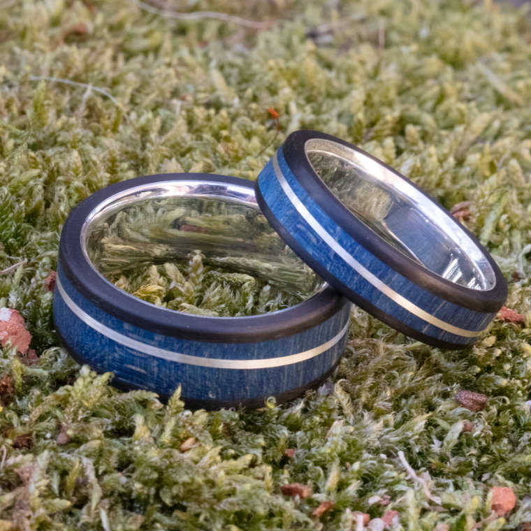 16th Edition Bergahorn blau Carbon-Silber Partnerringe