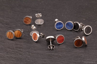 Ohrstecker 10mm Edelstahl mit Holzeinlage
