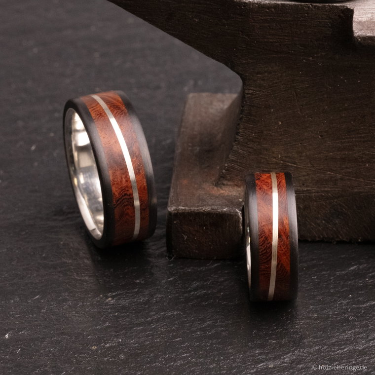 16th Edition Carbon-Silber Partnerringe mit Holz