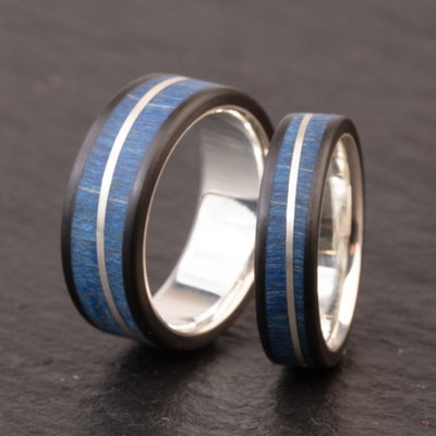 16th Edition Bergahorn blau Carbon-Silber Partnerringe